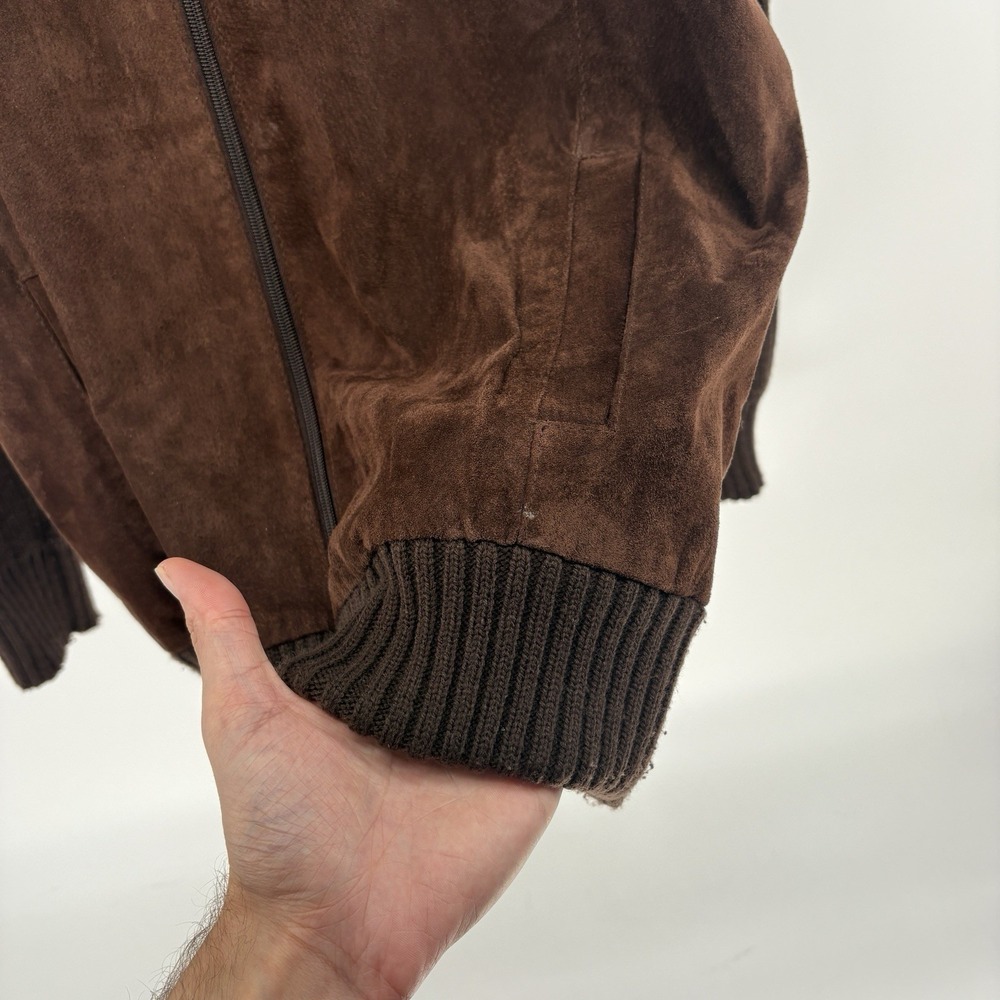 80s Cactus Mens XL Suede Leather Cable Knit Jacket Brown Full Zip Italy Style - Picture 7 of 14